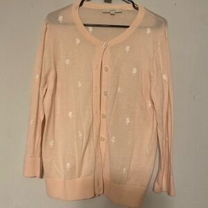 LOFT Light Pink Cardigan with Floral Embroidery